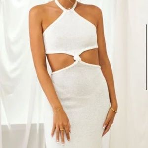 long white cut out halter dress